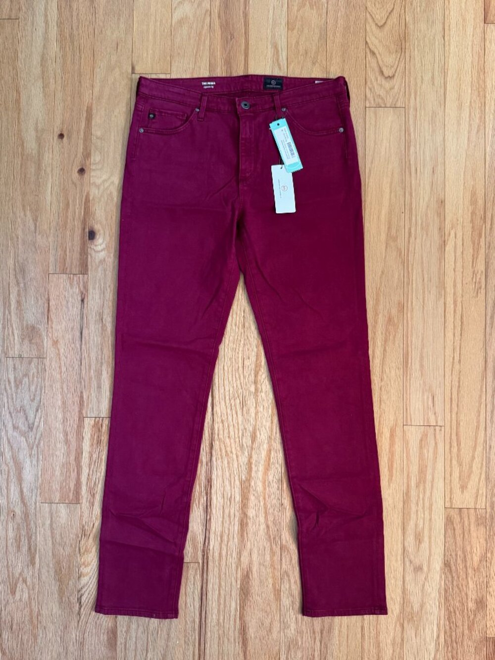 NWT AG Adriano Goldschmied The Prima Sateen Cigarette Jeans Burgundy Size 30